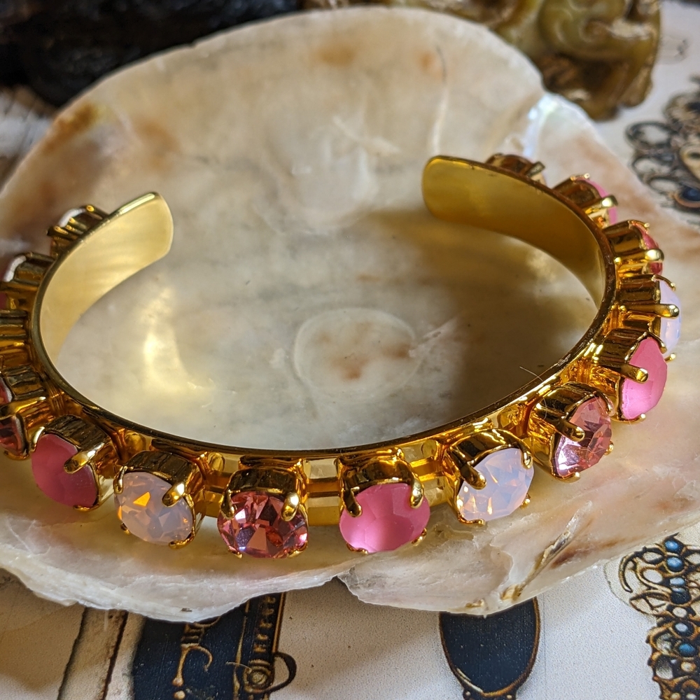 Pink Rose, Matte & Pink Opal Swarovski Crystal Cuff Bracelet in 14k Gold Plated